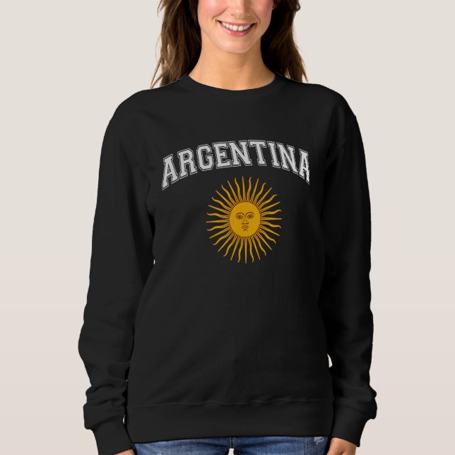 Argentina Varsity Style Sun of May White Text Sweatshirt (Front)