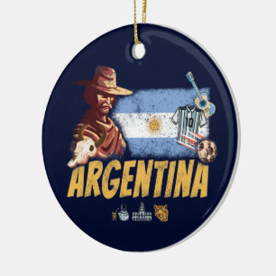 Argentina vintage gaucho with flag soccer ball ceramic tree decoration