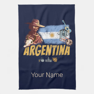 Argentina vintage gaucho with flag soccer ball tea towel