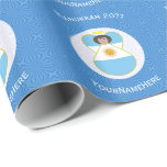Argentine Angel Hanukkah Flag Personalised  Wrapping Paper<br><div class="desc">Design, on personalised gift wrapping paper, has an angel wearing the Flag of Argentina. Above, the words, in white letters, read, HANUKKAH 20??. Below, a place for a name, yours, for a personalised look, or, your gift recipient's for a thoughtful gift wrap. The angel sits on a circle of white...</div>