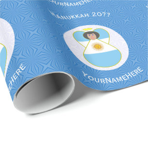Argentine Angel Hanukkah Flag Personalised Wrapping Paper