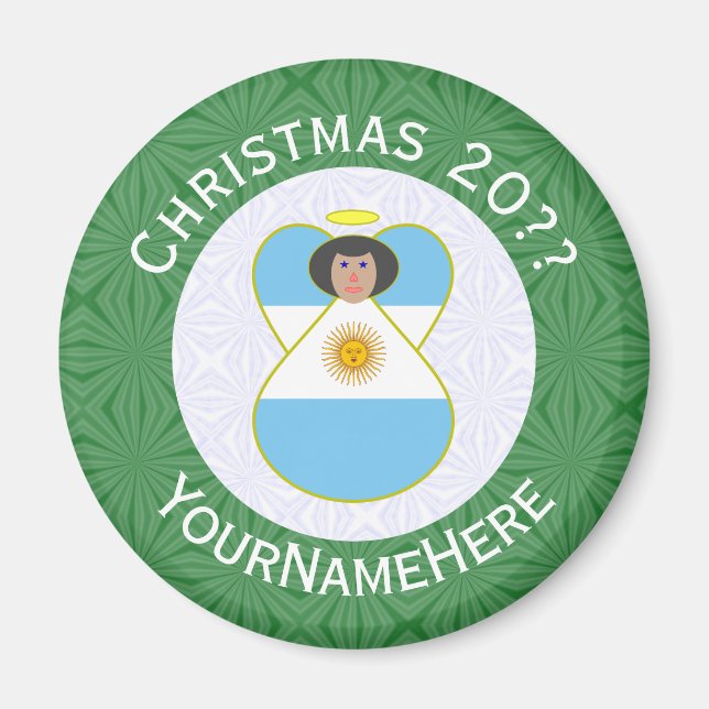 Argentine Flag Christmas Angel Personalised Magnet (Front)