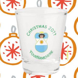 Argentine Flag Christmas Angel Personalised Shot Glass