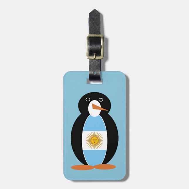 Argentine Flag Mr Penguin on Blue Luggage Tag (Front Vertical)