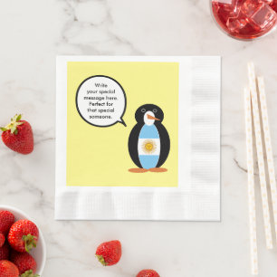 Argentine Flag Talking Ms. Penguin Paper Party Napkin