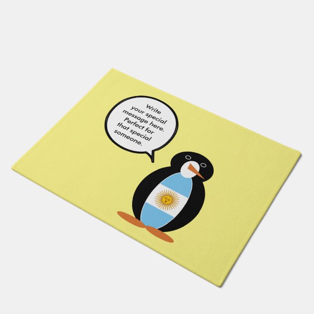 Argentine Flag Talking Ms Penguin Personalised Doormat (Angled)