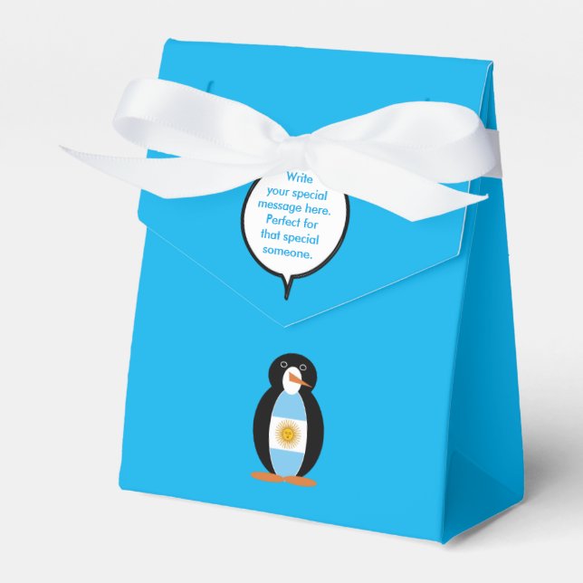 Argentine Flag Talking Ms Penguin Personalised Favour Box (Front Side)