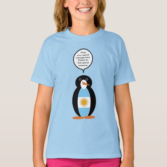 Argentine Flag Talking Ms Penguin Personalised T-Shirt (Front)