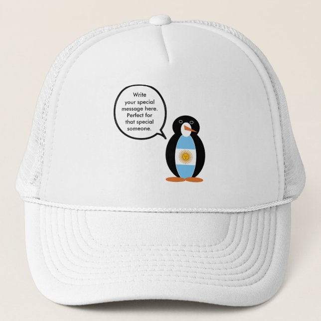 Argentine Flag Talking Ms Penguin Personalised Trucker Hat (Front)