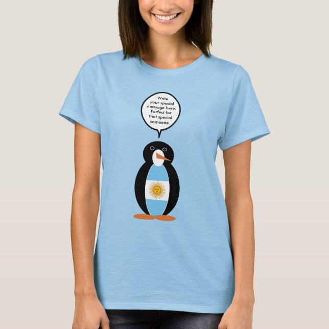 Argentine Flag Talking Ms Penguin  T-Shirt (Front)
