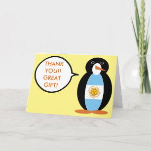 Argentine Flag Talking Ms Penguin  Thank You Card