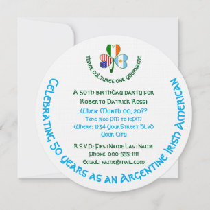 Argentine Irish American Shamrock Birthday Invitation