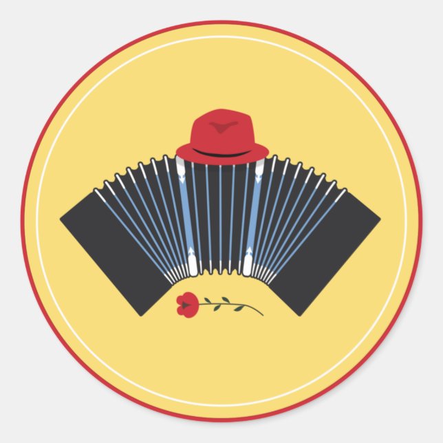 Argentine Tango Bandoneon Fedora and Red Rose Classic Round Sticker (Front)