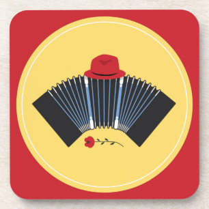 Argentine Tango Bandoneon Fedora and Red Rose Coaster