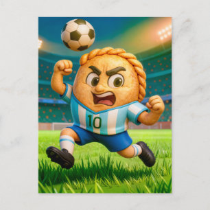 Argentinian empanada soccer player jumping for hea postcard