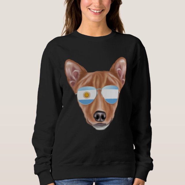 Argentinian Flag Basenji Dog Argentina Pocket Sweatshirt (Front)