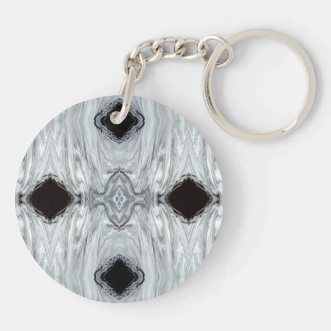 Argentum Grey and Black Abstract Acrylic Fluid Art Key Ring (Back)