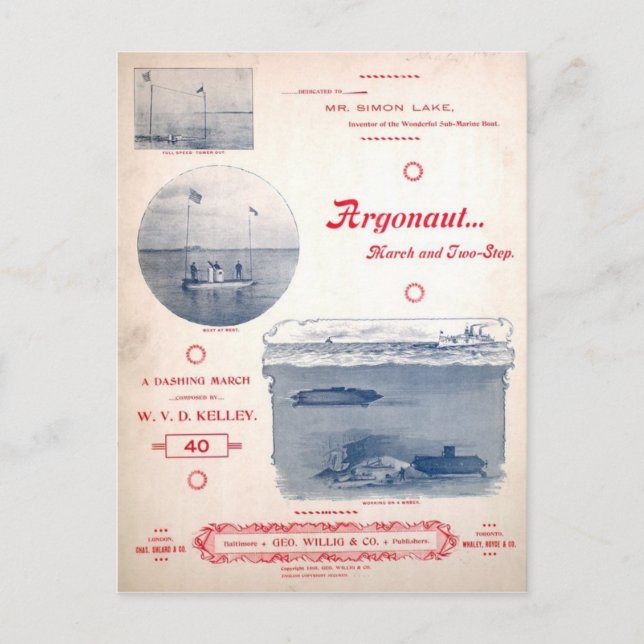 Argonaut March, Early Submarine, photographs Postcard (Front)
