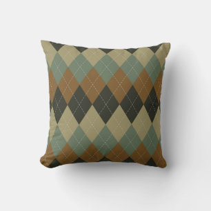 Argyle Autumn: Brown-Green Rhombus Chic Cushion