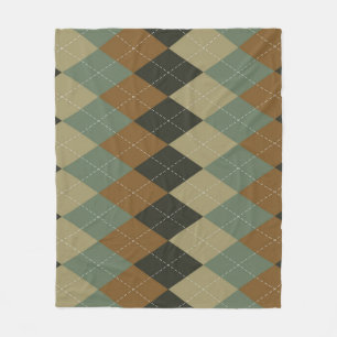 Argyle Autumn: Brown-Green Rhombus Chic Fleece Blanket