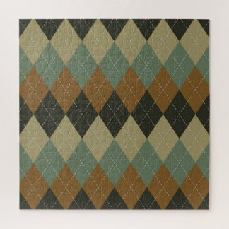 Argyle Autumn: Brown-Green Rhombus Chic Jigsaw Puzzle