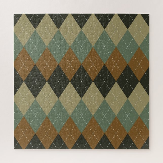 Argyle Autumn: Brown-Green Rhombus Chic Jigsaw Puzzle (Vertical)