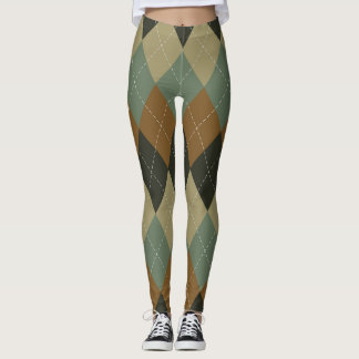 Argyle Autumn: Brown-Green Rhombus Chic Leggings