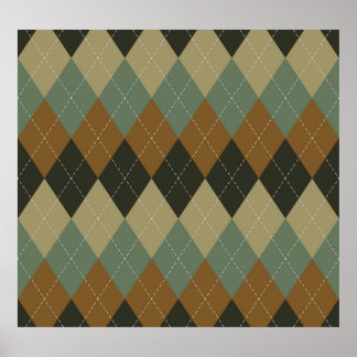 Argyle Autumn: Brown-Green Rhombus Chic Poster