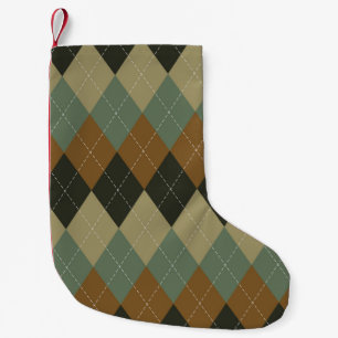 Argyle Autumn: Brown-Green Rhombus Chic Small Christmas Stocking