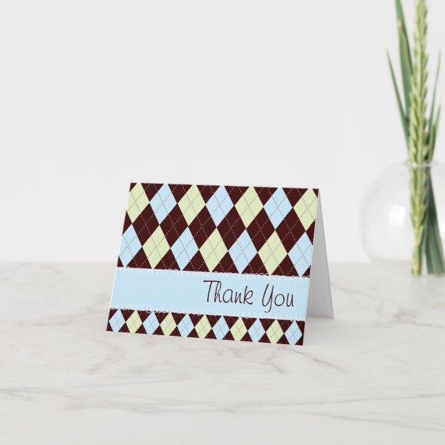 Argyle Baby Blue & Green Thank You Card (Front)