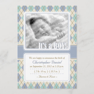 Argyle Birth Announcement (Blue & Aqua)