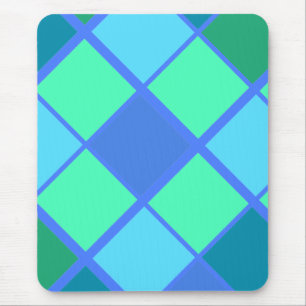 Argyle Blue and Green Diamond Pattern Mouse Pad