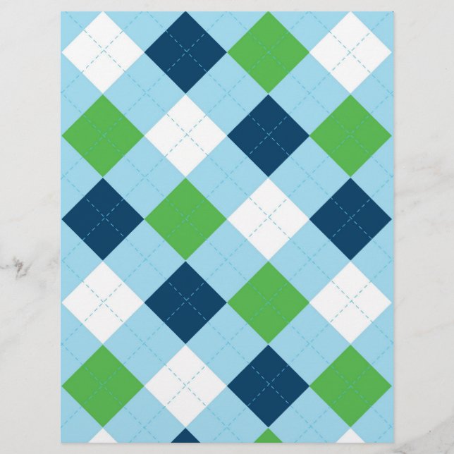 Argyle Blue Green Baby Scrapbook Paper (Front)
