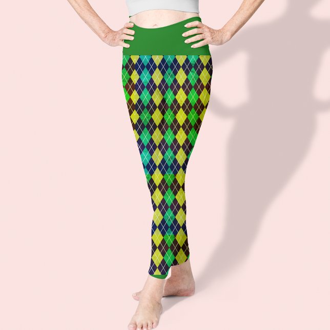 Argyle Blue Green Yellow Pattern Elegant Pretty Leggings (Creator Uploaded)