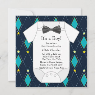 Argyle Blue Yellow Baby Boy Shower Invitation
