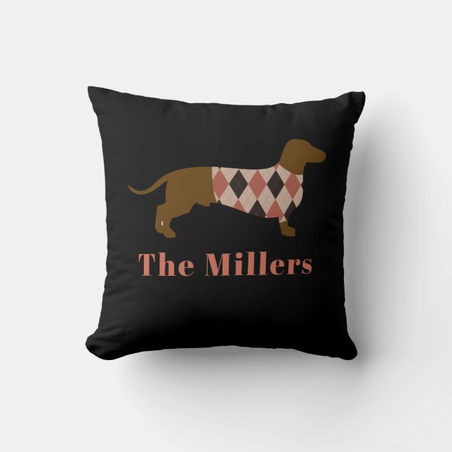 Argyle Dachshund Customisable Cushion (Front)