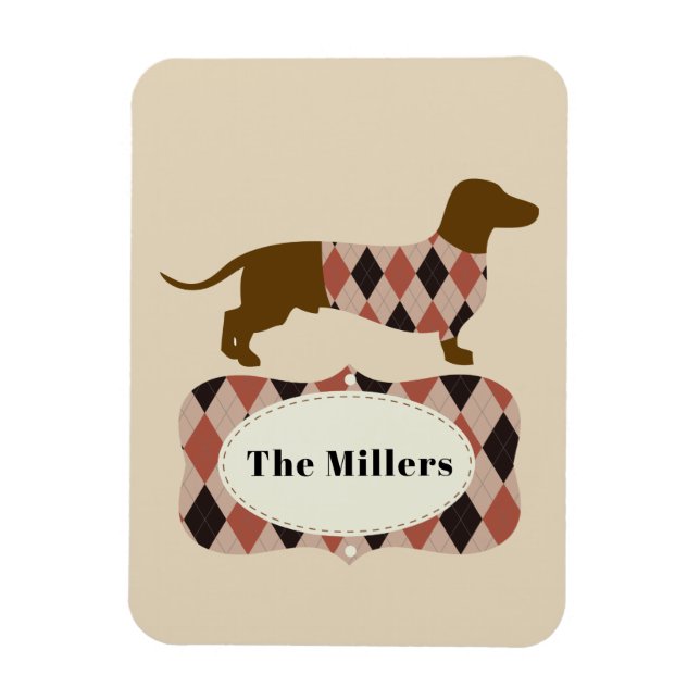 Argyle Dachshund Magnet (Vertical)