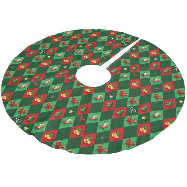 Argyle Diamond Christmas Pattern Brushed Polyester Tree Skirt (Angled)