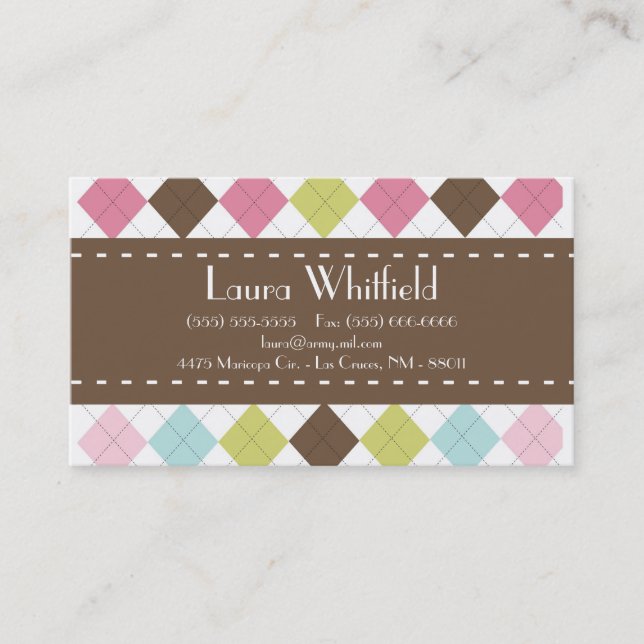 Argyle Diamond Stitch Sweater Business Card (Front)