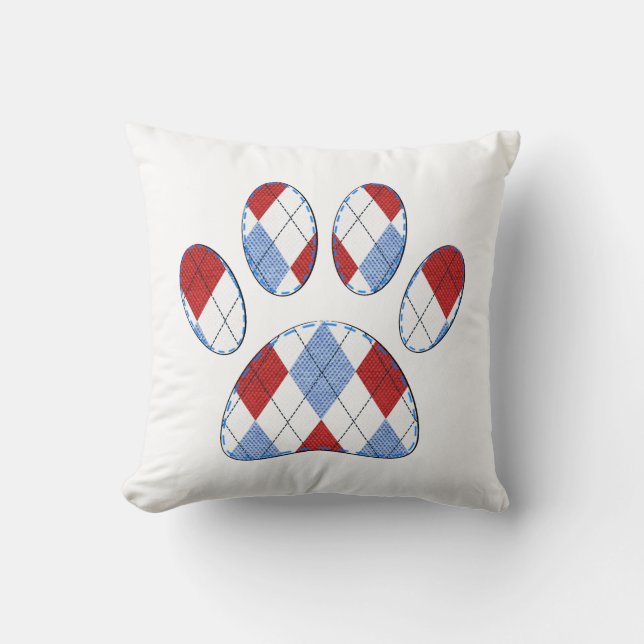 Argyle Dog Paw Print Cushion (Front)