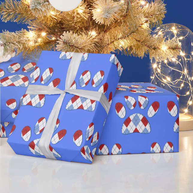 Argyle Dog Paw Print Wrapping Paper (Holidays)
