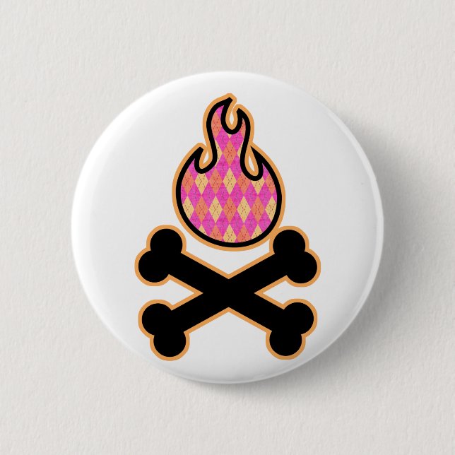 Argyle Flame and Crossbones 6 Cm Round Badge (Front)
