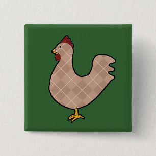 Argyle Folk Art Rooster Button