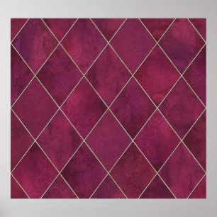 Argyle geometric plaid: watercolor gold poster