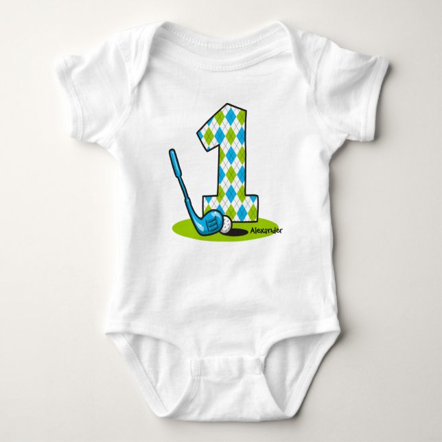 Argyle Golf 1st Birthday Personalised Baby Bodysuit (Front)