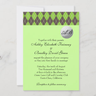 Argyle Golfball Golfing Green Monogram Wedding Invitation