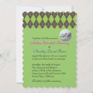 Argyle Golfball Golfing Green Monogram Wedding Invitation