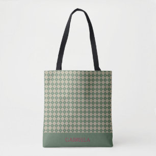 Argyle green pattern name tote bag