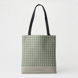 Argyle green pattern name tote bag