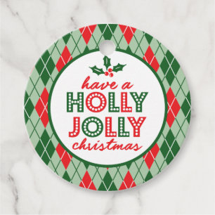 Argyle Have A Holly Jolly Christmas (Green / Red) Favour Tags